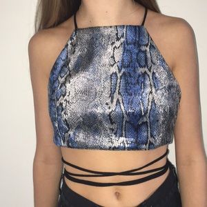 Blue Snakeskin Halter Top